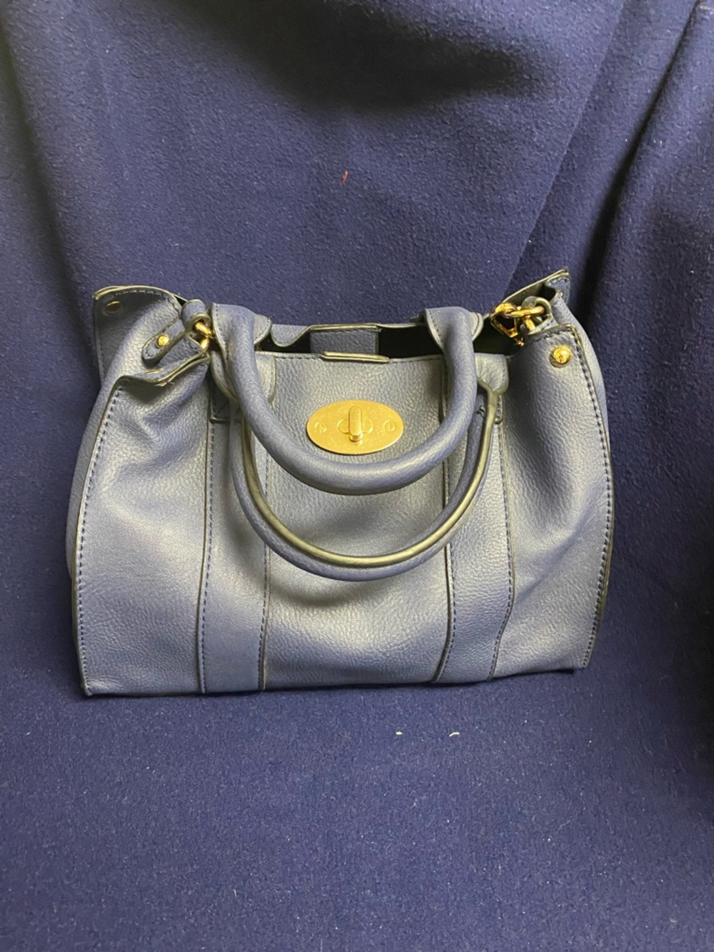 Structured Navy Satchel with Gold-Tone HardwareNavy satchel